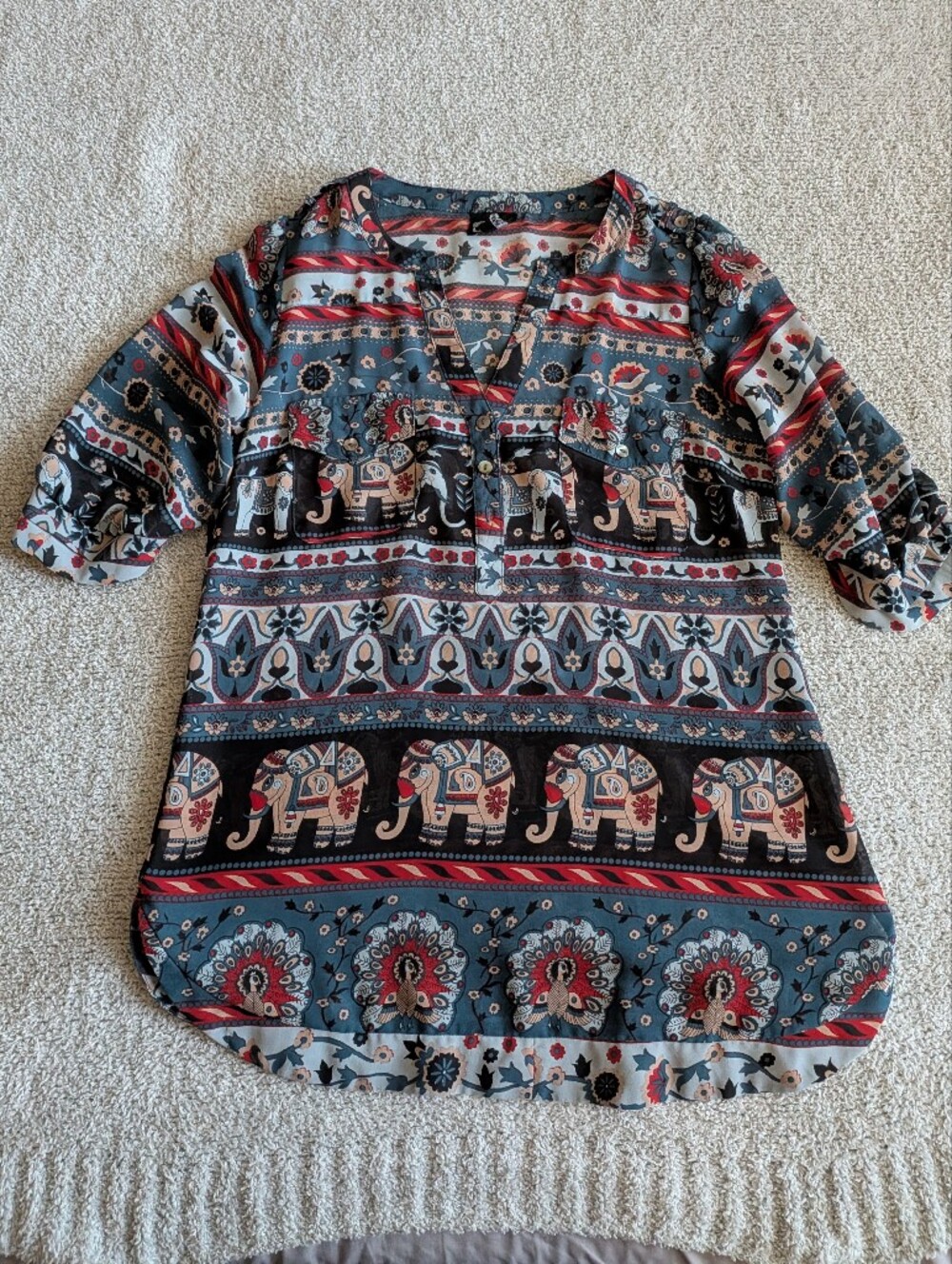 🌼B2G1🌼 Angie Multicolor Elephant Print Boho Blouse Size Med